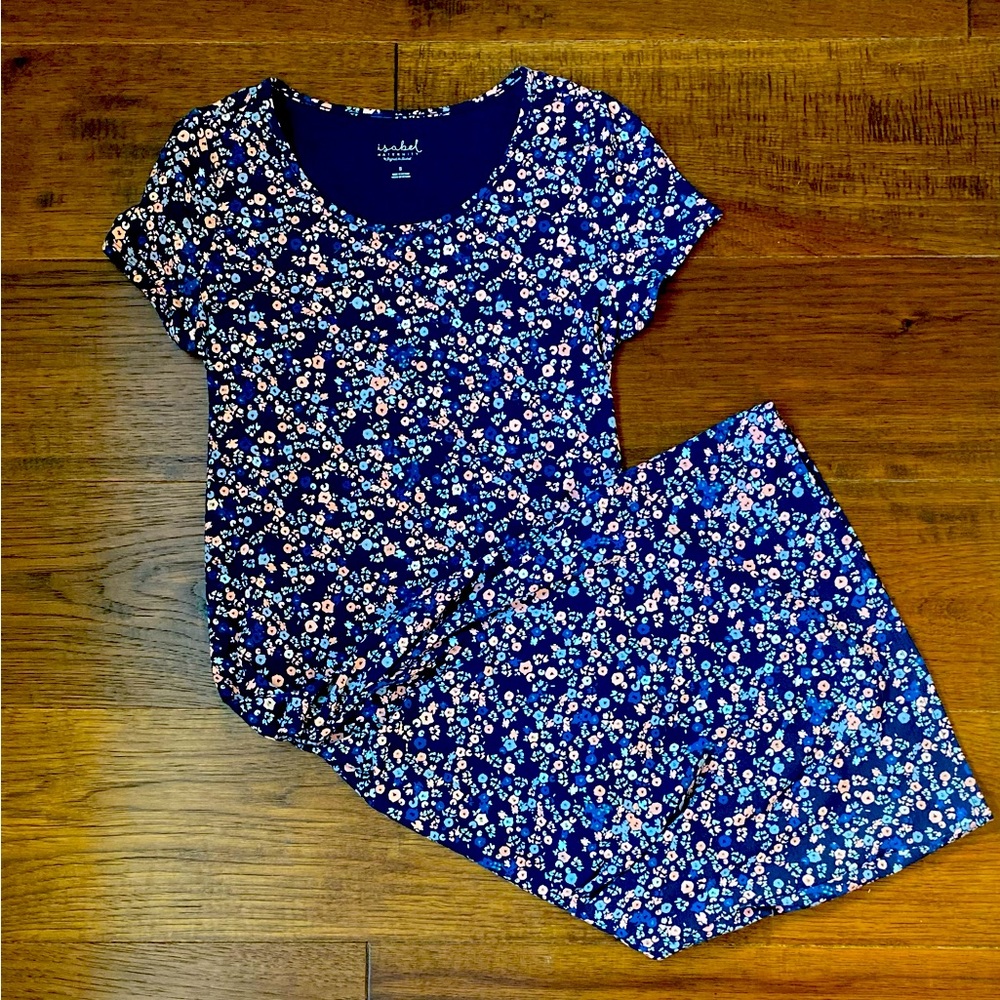 Isabel Maternity. Midi Dress. Form Fitting. Size S. Navy, Floral Print.
